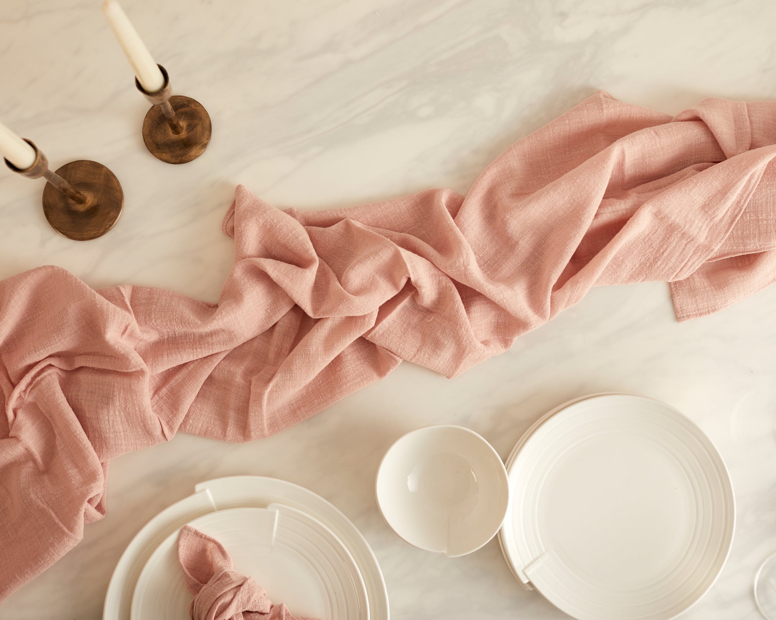 Joy Pink Cotton Gauze Table Runner-0