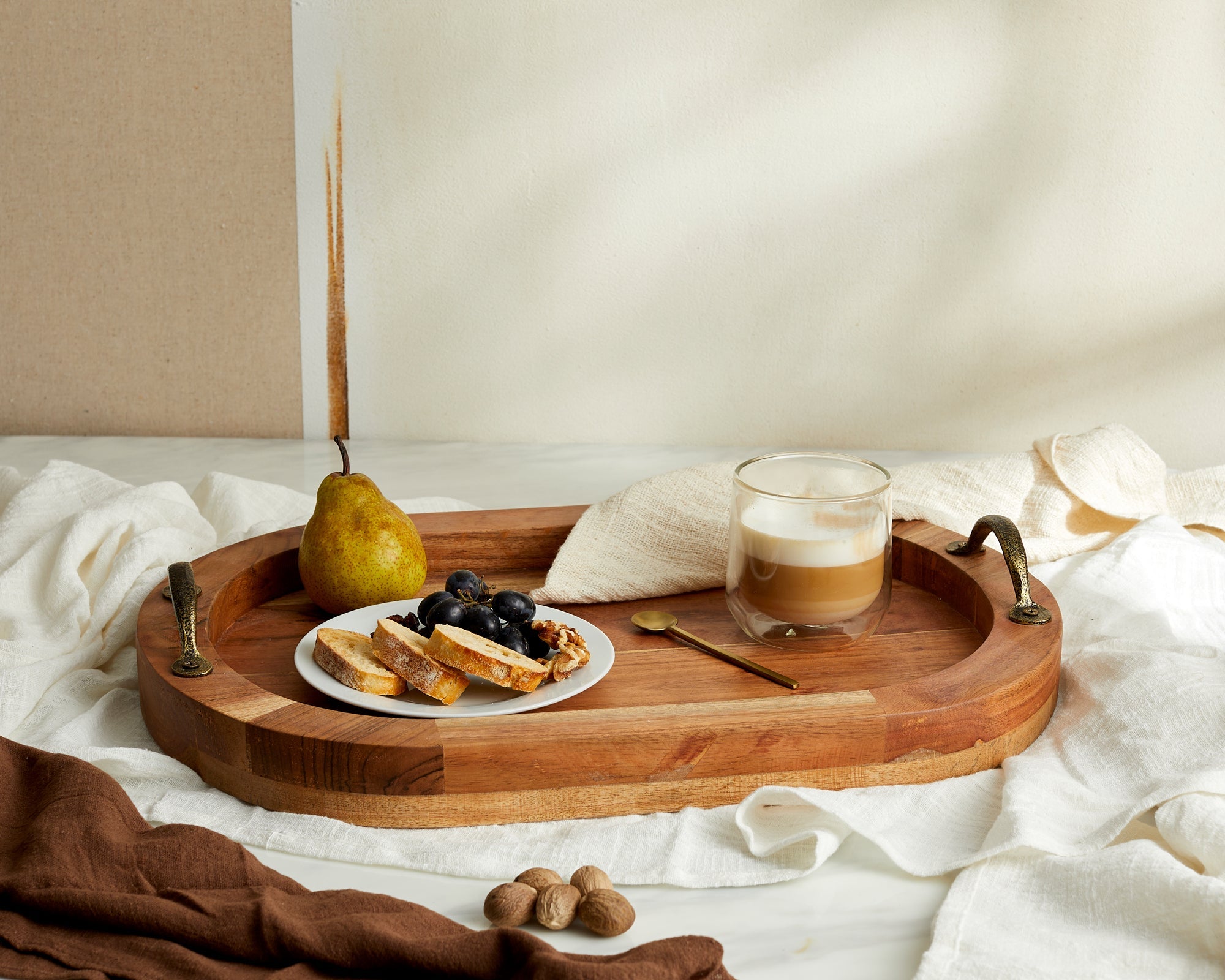 Lyon Wood Oval Serving Tray With Handles-0
